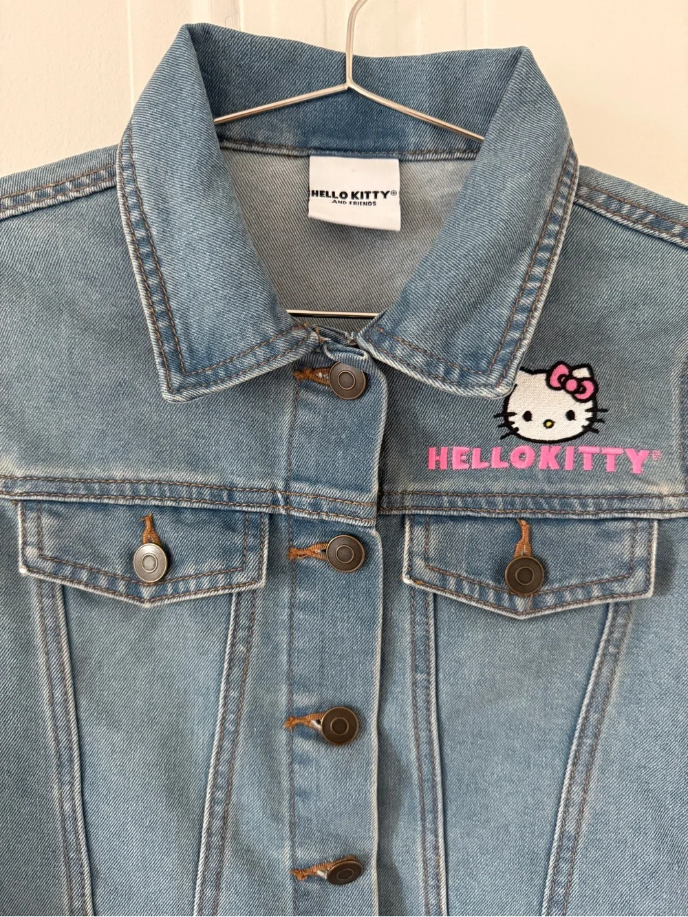 Hello Kitty Light Blue Denim Jacket with Pink Embroidered Logo